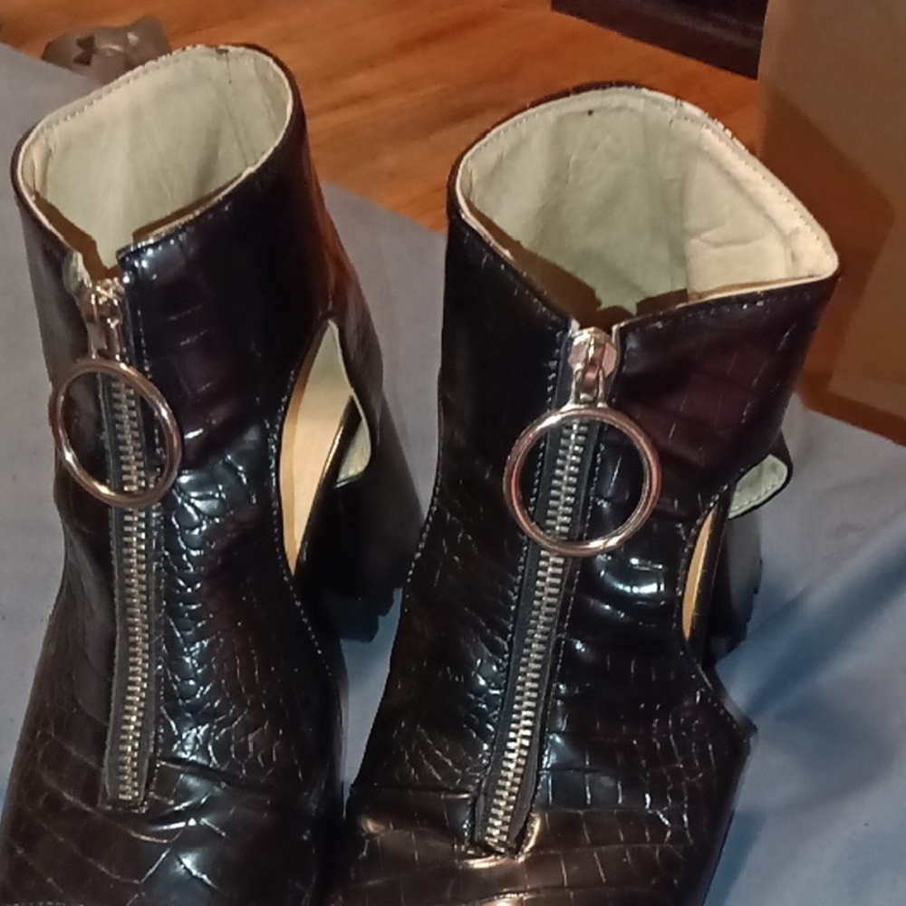 Black Croc-Embossed Ankle Boots